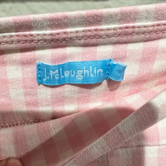 J. McLaughlin Women's Pink and White Gingham Straight Leg Pants Lace Cuff Size 8 - Picture 2 of 4